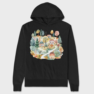 Watercolor Houses Nest, Hanorac Oversize Barbati (Unisex)