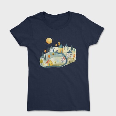 Watercolor Houses Night, Tricou Femei