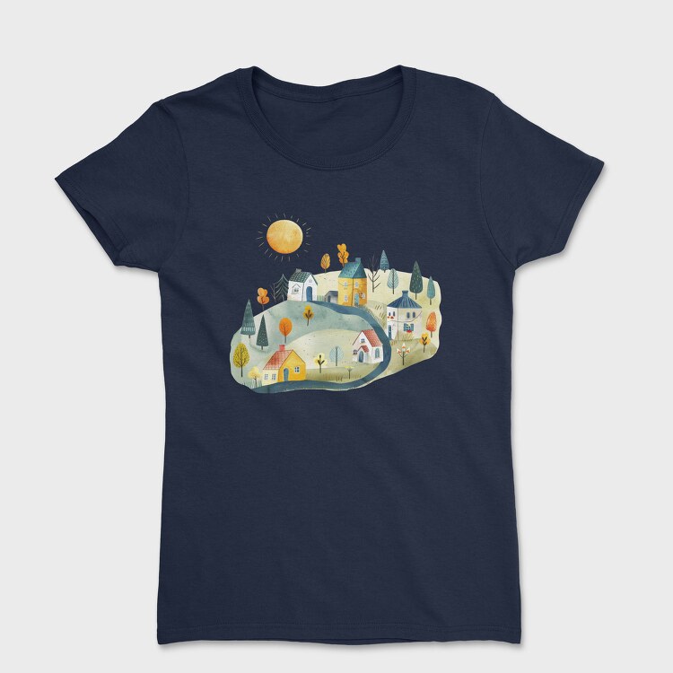 Watercolor Houses Night, Tricou Femei