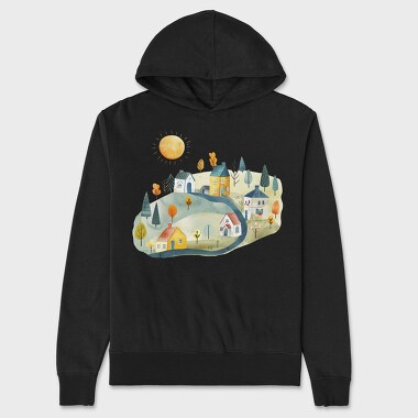 Watercolor Houses Night, Hanorac Oversize Barbati (Unisex)