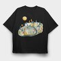 Watercolor Houses Night, Tricou Oversize Barbati (Unisex)