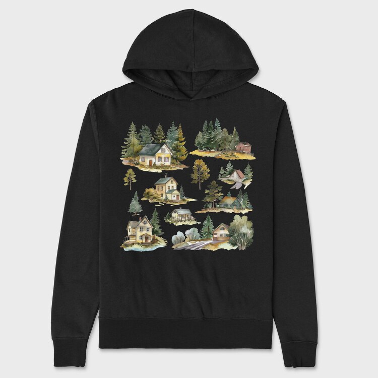 Watercolor Houses Nordic, Hanorac Oversize Barbati (Unisex)