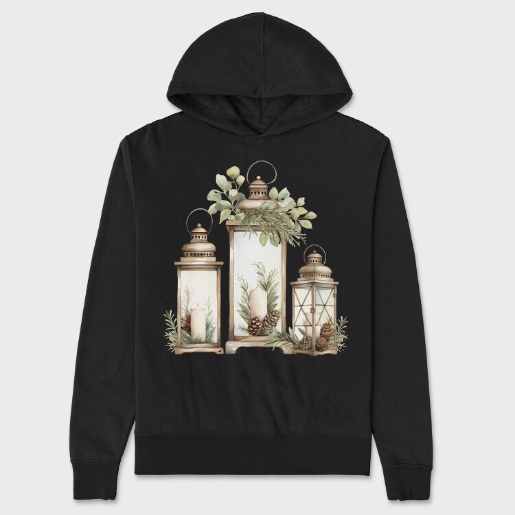 Watercolor Lanterns Christmas, Hanorac Oversize Barbati (Unisex)