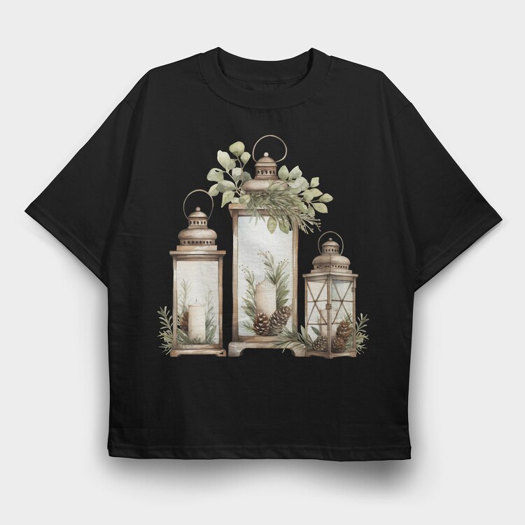 Watercolor Lanterns Christmas, Tricou Oversize Barbati (Unisex)