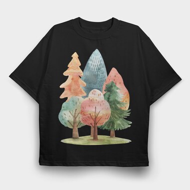 Watercolor Magic Forest, Tricou Oversize Barbati (Unisex)
