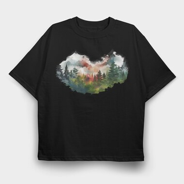 Watercolor Mist Mountains, Tricou Oversize Barbati (Unisex)
