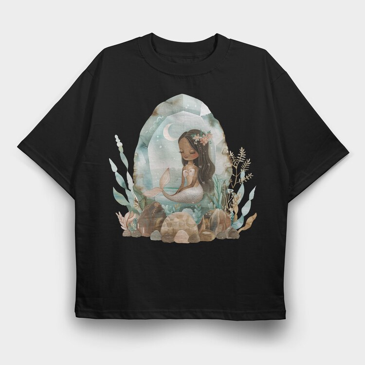 Watercolor Moon Mermaid, Tricou Oversize Barbati (Unisex)