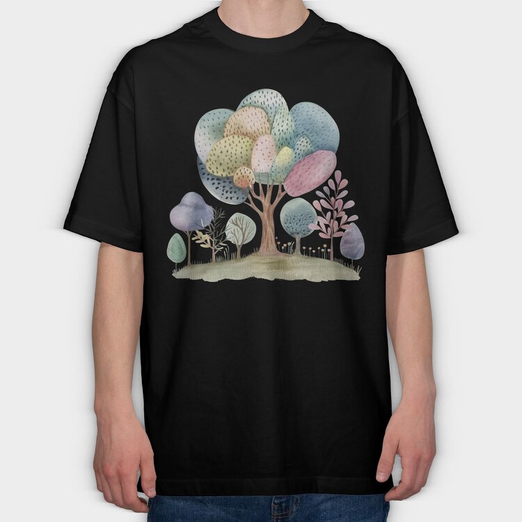 Watercolor Forest Clips, Tricou Oversize Barbati (Unisex)