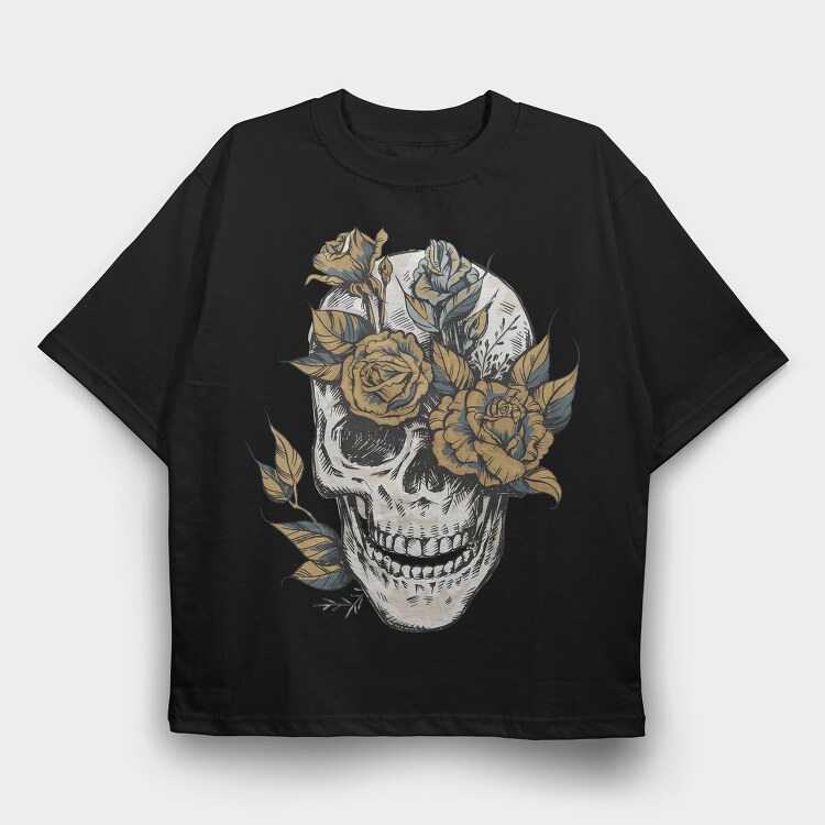 Flower Skull, Tricou Oversize Barbati (Unisex)