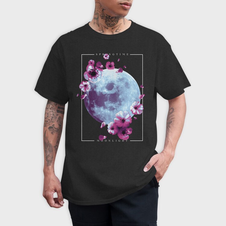 Moon And Flowers Japanese Spring, Tricou Barbati (Unisex)