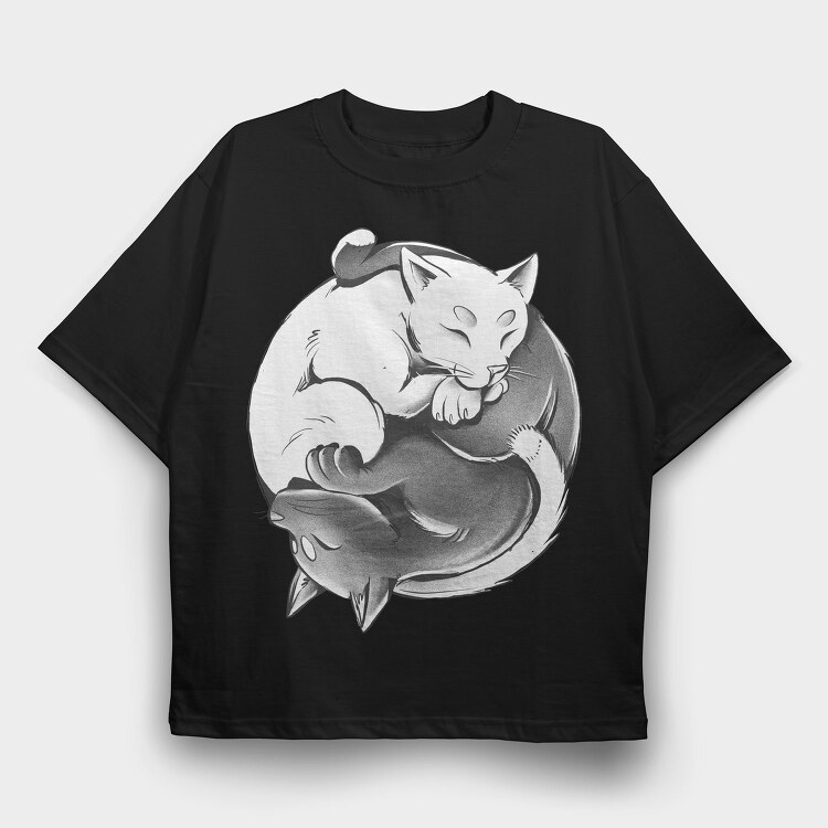 Yin Yang Cats Monochrome, Tricou Oversize Barbati (Unisex)
