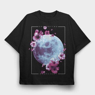 Moon And Flowers Japanese Spring, Tricou Oversize Barbati (Unisex)