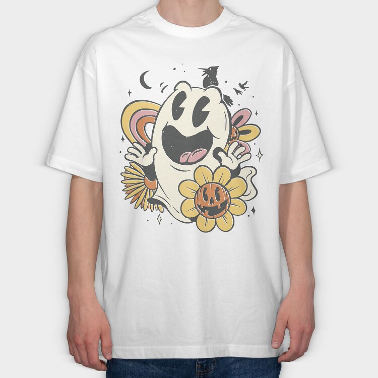 Cute Retro Ghost Halloween Vintage, Tricou Oversize Barbati (Unisex)