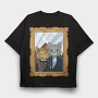 American Gothic Cat Farmer, Tricou Oversize Barbati (Unisex)