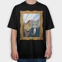 American Gothic Cat Farmer, Tricou Oversize Barbati (Unisex)