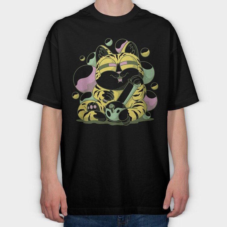 Cannabis Bong Cat Stoner, Tricou Oversize Barbati (Unisex)
