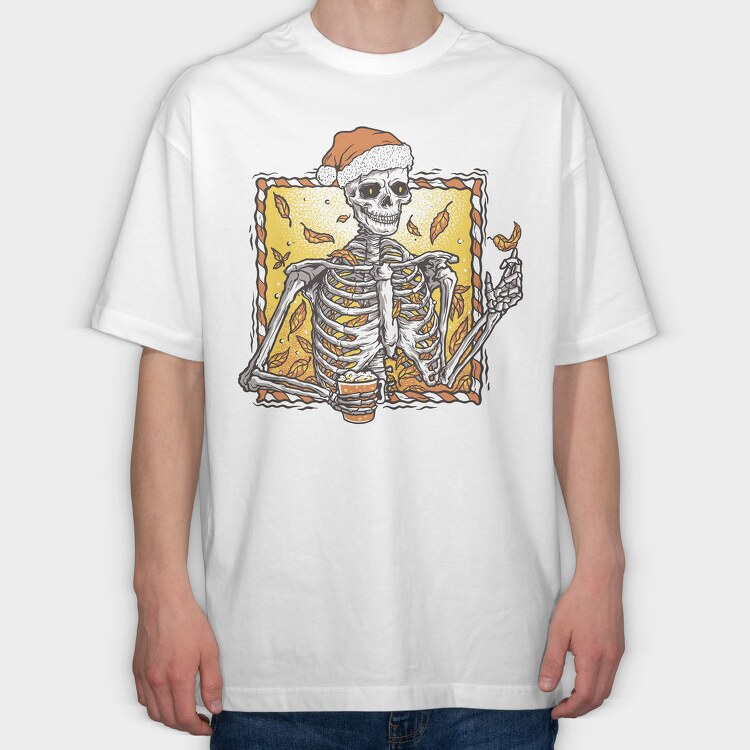 Christmas Skeleton Fall Autumn Leaves Skuelleton, Tricou Oversize Barbati (Unisex)