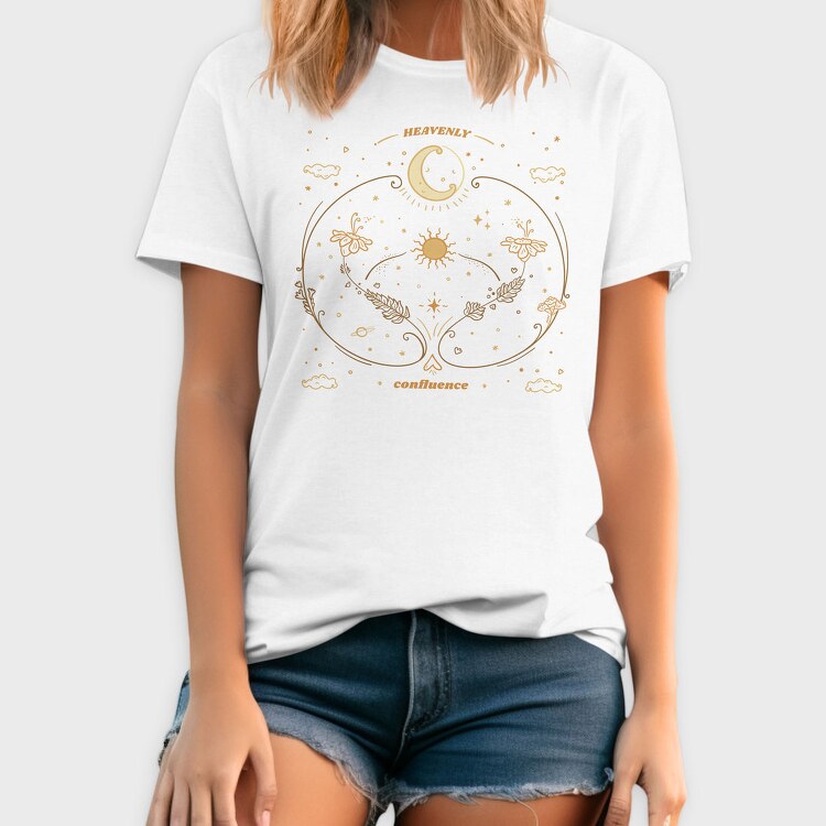 Moon Circle And Wildflowers Stars Sun Planets Tote 10, Tricou Barbati (Unisex)