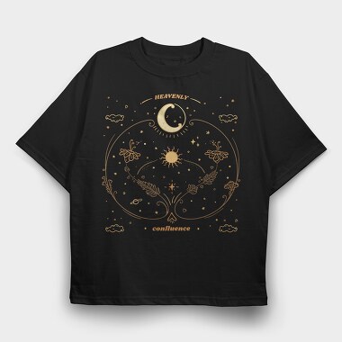 Moon Circle And Wildflowers Stars Sun Planets Tote 10, Tricou Oversize Barbati (Unisex)