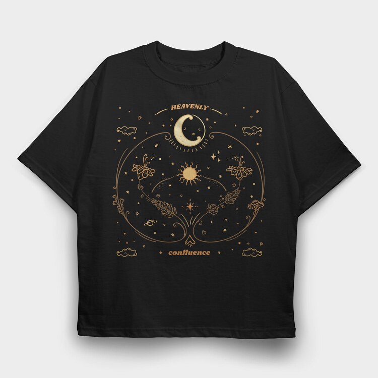 Moon Circle And Wildflowers Stars Sun Planets Tote 10, Tricou Oversize Barbati (Unisex)