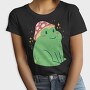 Cute Frog With Mushroom Sitting Cottage Core, Tricou Femei
