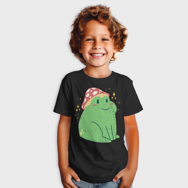 Cute Frog With Mushroom Sitting Cottage Core, Tricou Copii