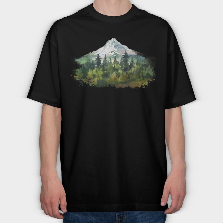 Watercolor Forest Mist, Tricou Oversize Barbati (Unisex)