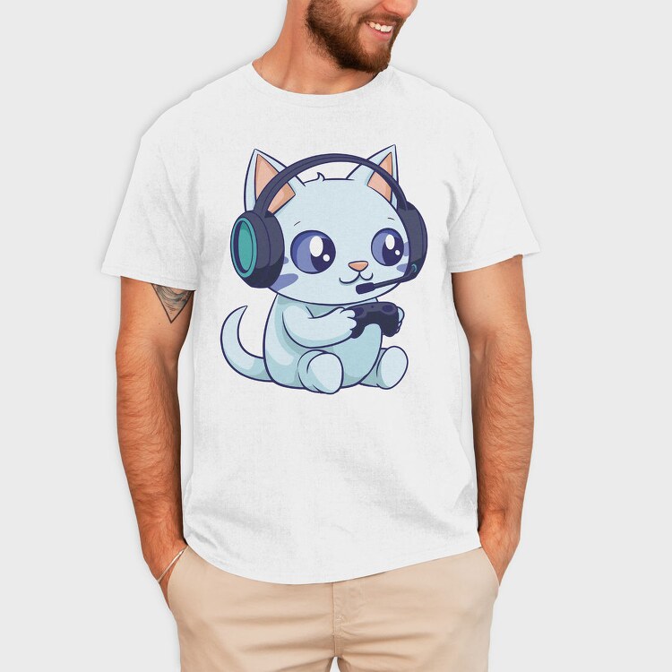 Cute Gamer Cat, Tricou Barbati (Unisex)