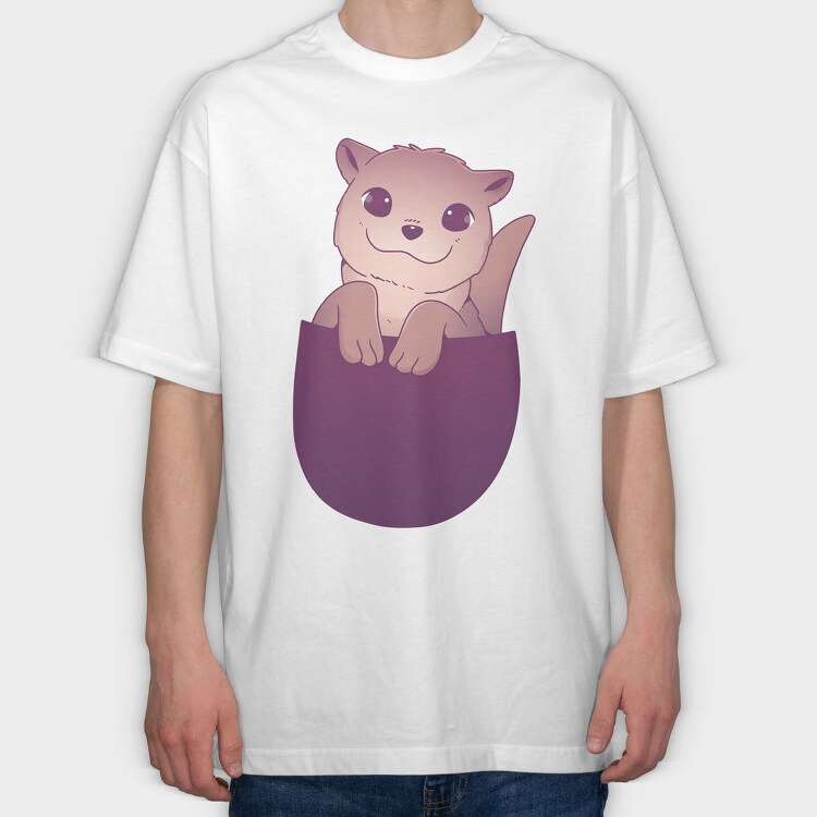 Cute Otter In Pocket, Tricou Oversize Barbati (Unisex)
