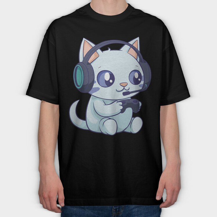 Cute Gamer Cat, Tricou Oversize Barbati (Unisex)