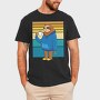 Tired Sloth Drinking Coffee Lazy Retro Sunset, Tricou Barbati (Unisex)