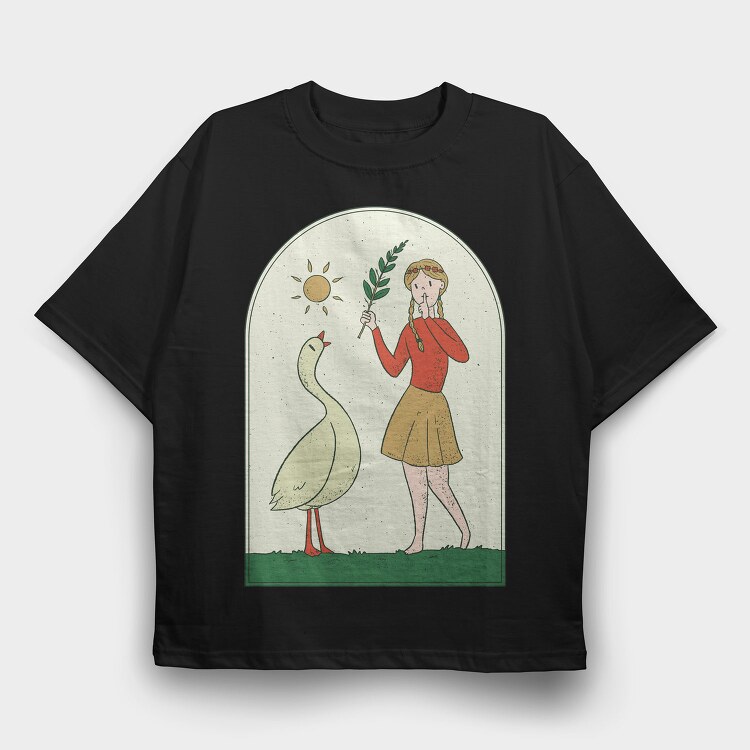 Girl With Goose, Tricou Oversize Barbati (Unisex)
