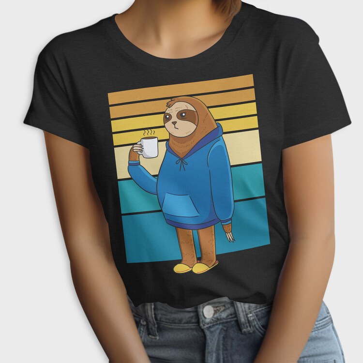 Tired Sloth Drinking Coffee Lazy Retro Sunset, Tricou Femei