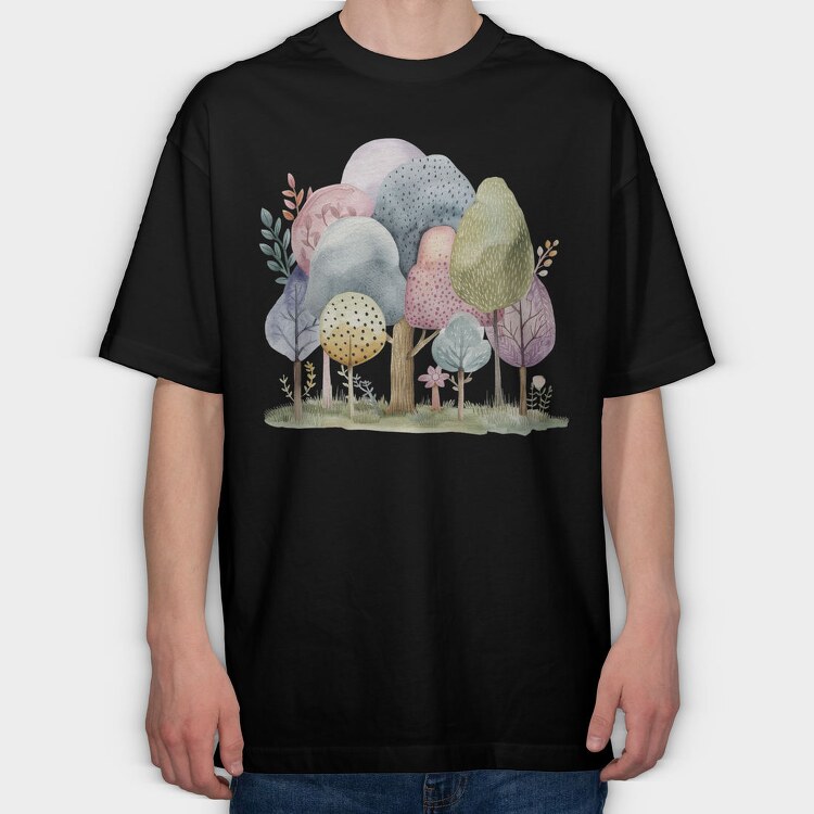 Watercolor Forest Mystic, Tricou Oversize Barbati (Unisex)