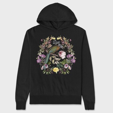 Bird In Floral Wreath Tote Flowers Live, Hanorac Oversize Barbati (Unisex)