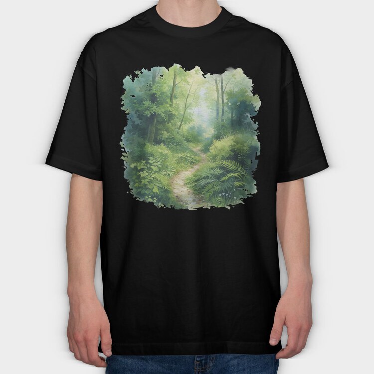 Watercolor Forest Path, Tricou Oversize Barbati (Unisex)