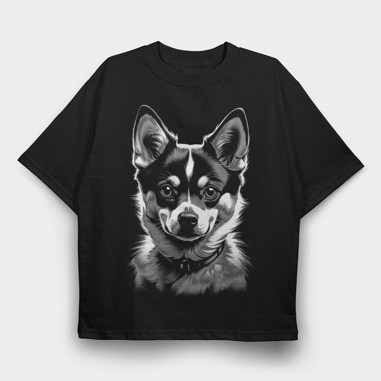 Kleekai Dog Monochrome, Tricou Oversize Barbati (Unisex)