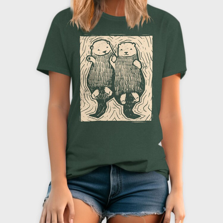 Cute Hand Drawn Otters Lino Art, Tricou Barbati (Unisex)