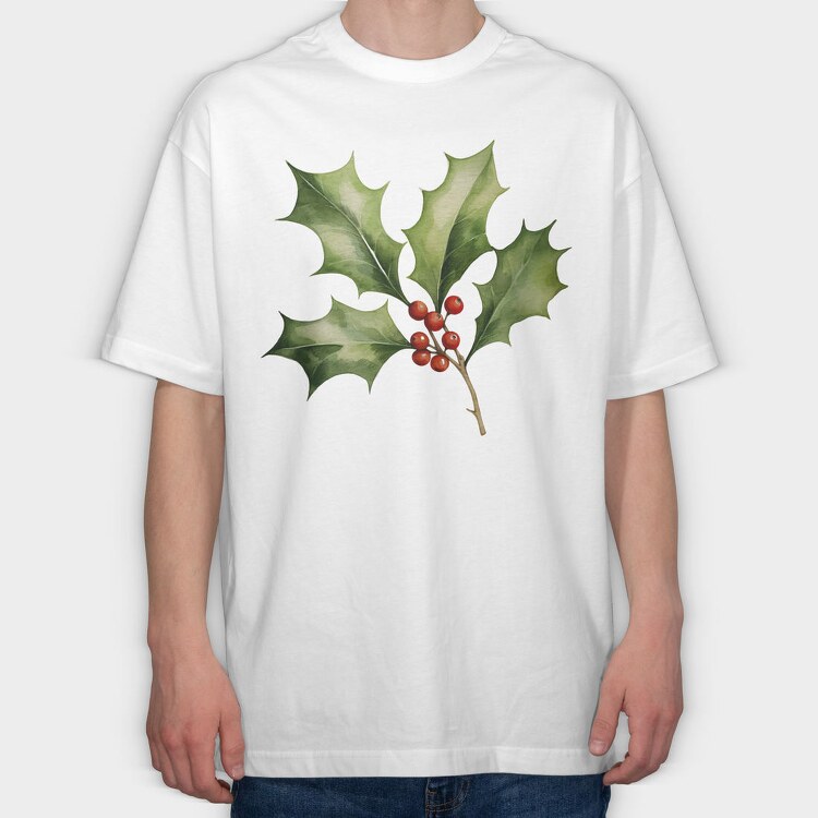 Watercolor Holly Berry, Tricou Oversize Barbati (Unisex)