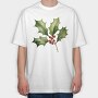 Watercolor Holly Berry, Tricou Oversize Barbati (Unisex)