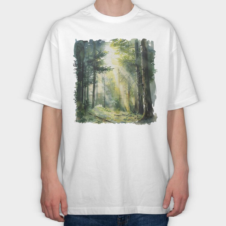 Watercolor Forest Sunlight, Tricou Oversize Barbati (Unisex)