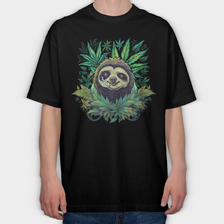 Cannabis Sloth, Tricou Oversize Barbati (Unisex)
