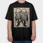Cute Hand Drawn Otters Lino Art, Tricou Oversize Barbati (Unisex)
