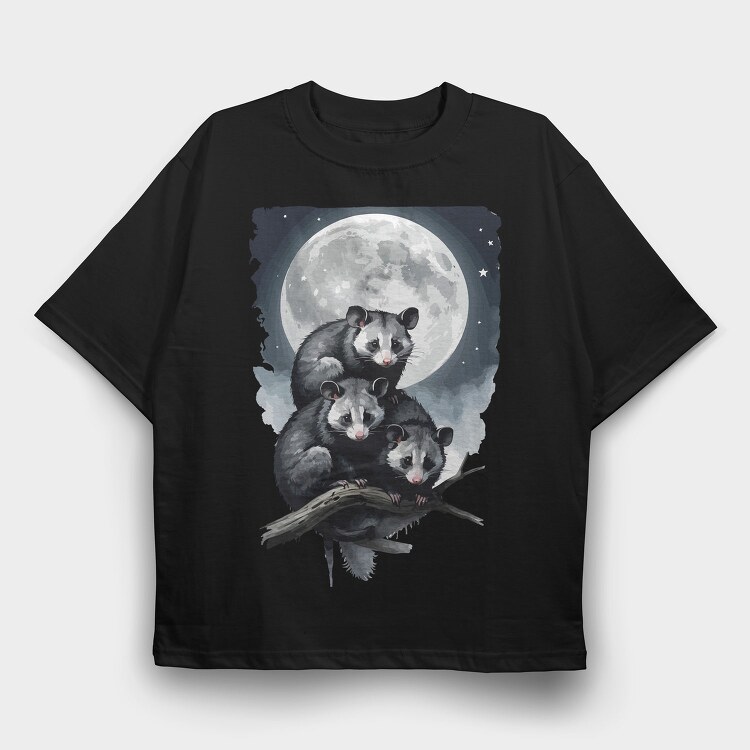 Moonlit Three Opossum, Tricou Oversize Barbati (Unisex)