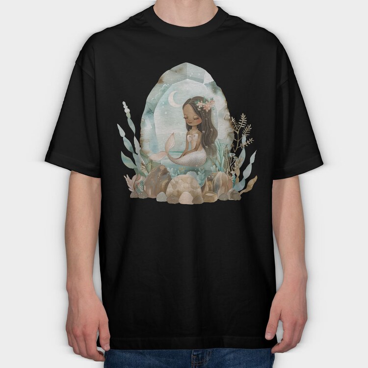 Watercolor Moon Mermaid, Tricou Oversize Barbati (Unisex)