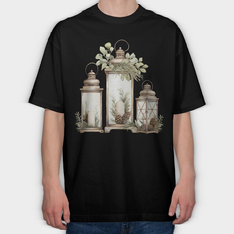 Watercolor Lanterns Christmas, Tricou Oversize Barbati (Unisex)