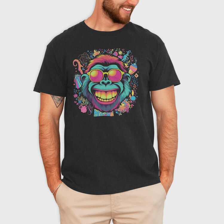 Psychedelic Ape Wearing Sunglasses, Tricou Barbati (Unisex)