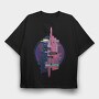 Glitch Quote And Building, Tricou Oversize Barbati (Unisex)