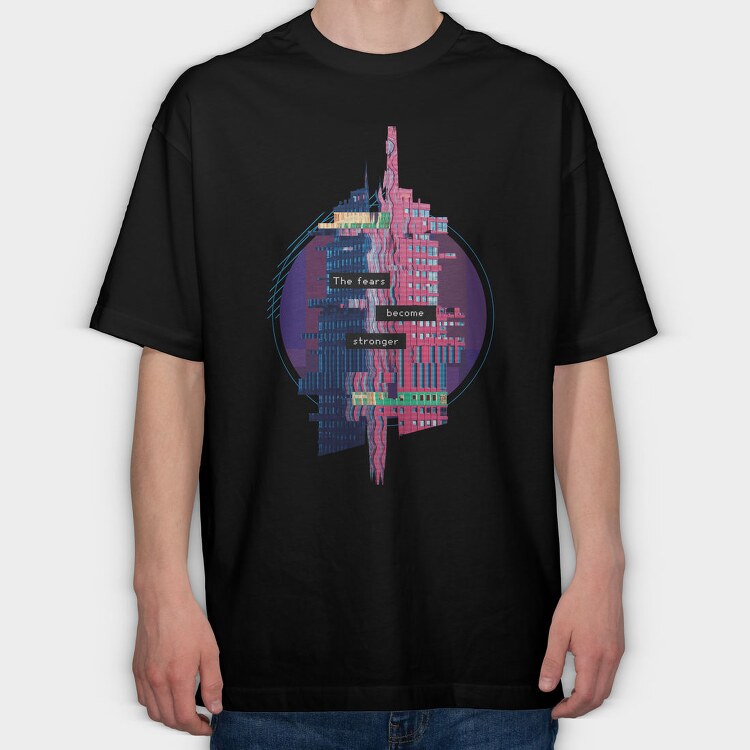 Glitch Quote And Building, Tricou Oversize Barbati (Unisex)
