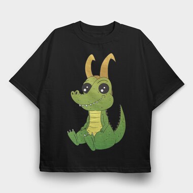 Cute Horned Crocodile Golden Horns, Tricou Oversize Barbati (Unisex)